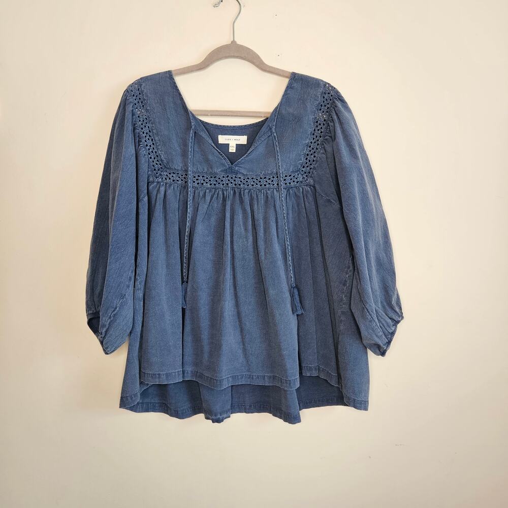 NWT! Cleo & Wolf Peasant Blouse, Slate Blue, Sz XXL